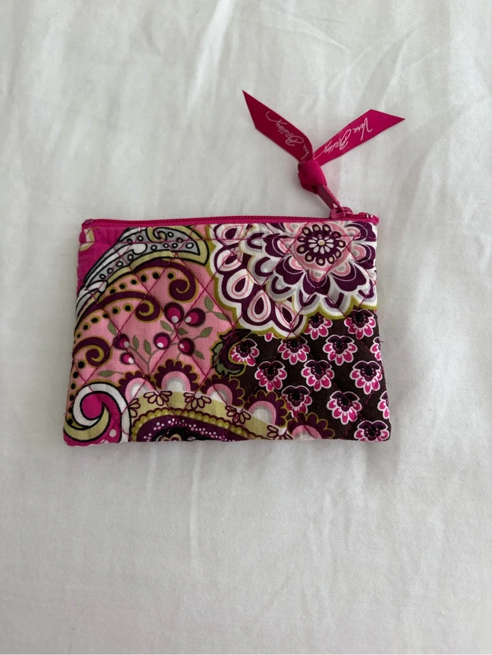Vera Bradley Quilted Zip Pouch in Pink and Green Paisley